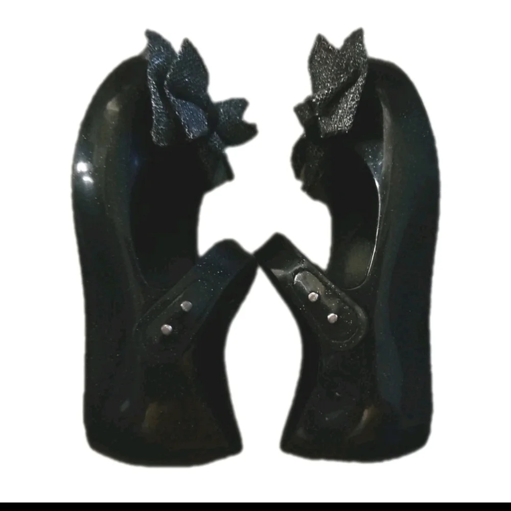 Mini Melissa Kids Black Ultragirl Sweet X Mary Jane Jelly Flats Bow Shoes 11